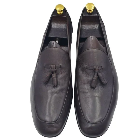 Italy Ermenegildo Zegna Men's Size 13US/12EU Brown leather tasseled loafer shoes